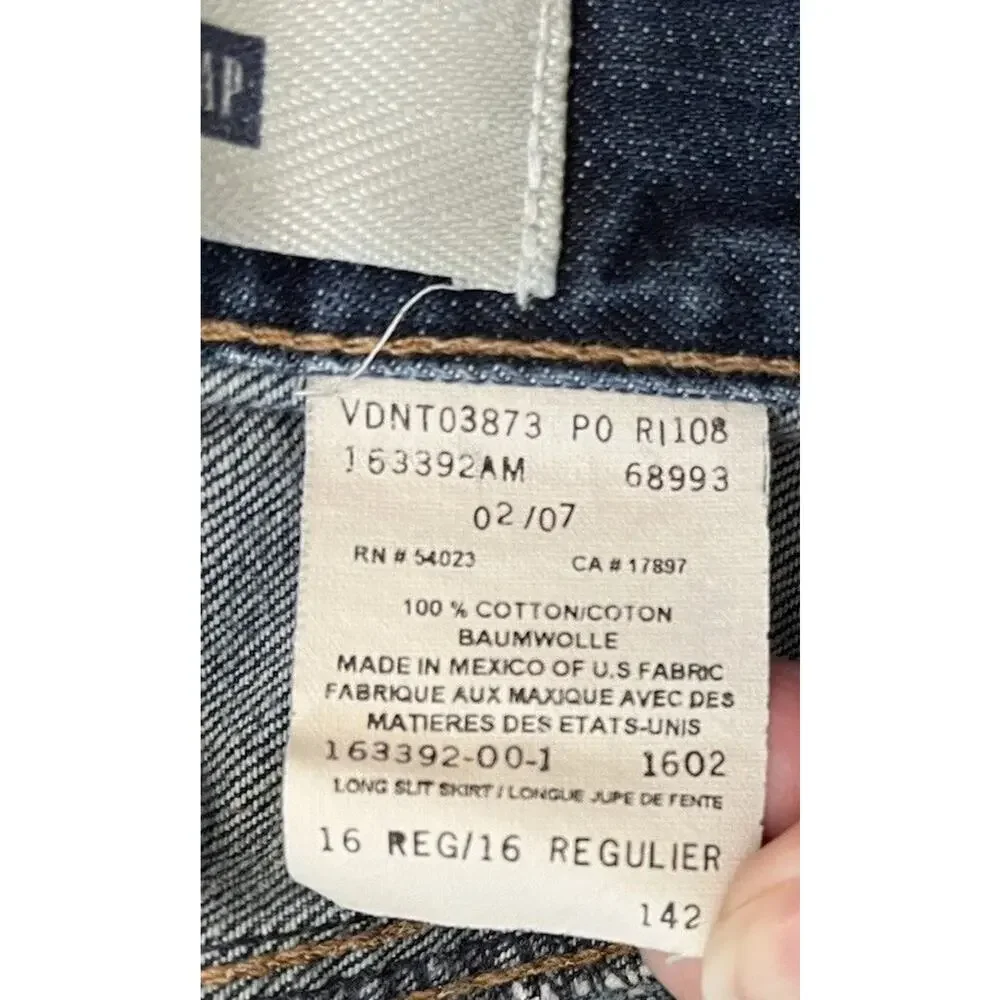 Vintage Y2K Gap Denim Midi Maxi Skirt Blue Front Slit Hem Jeans Modest Size 16